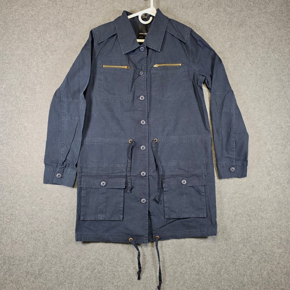 Dolce Vita Womens Utility Field Jacket Navy Blue Ripstop Drawstring Waist Size M